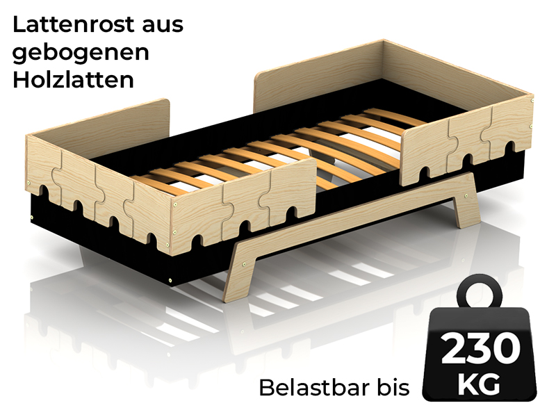 Bettgestell PUZZLE BR2 aus gebogenen Holzlatten, maximale Tragfähigkeit 230 kg